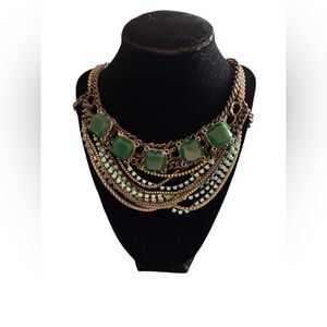 VTG 80’s Faux Jade Costume Layered Twisted Chain Beaded Necklace 20” Choker